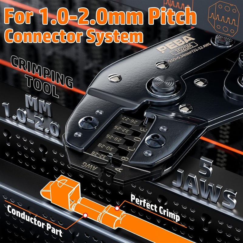 PEBA JST Ratcheting Crimper 32-22 AWG for 1.0mm/1.25mm/1.5mm/2.0mm Pitch Micro Connectors, Crimping Tool for JST-SH 1.0mm/GH 1.25mm/ZH1.5mm/PH 2.0mm, Molex TE terminals - Precision JST Crimp Tool - Image 2